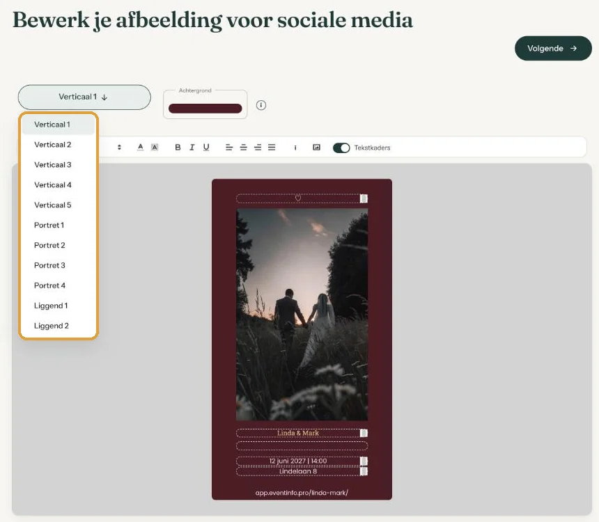 De pagina Bewerk afbeeldingen met de afbeeldingen voor social media