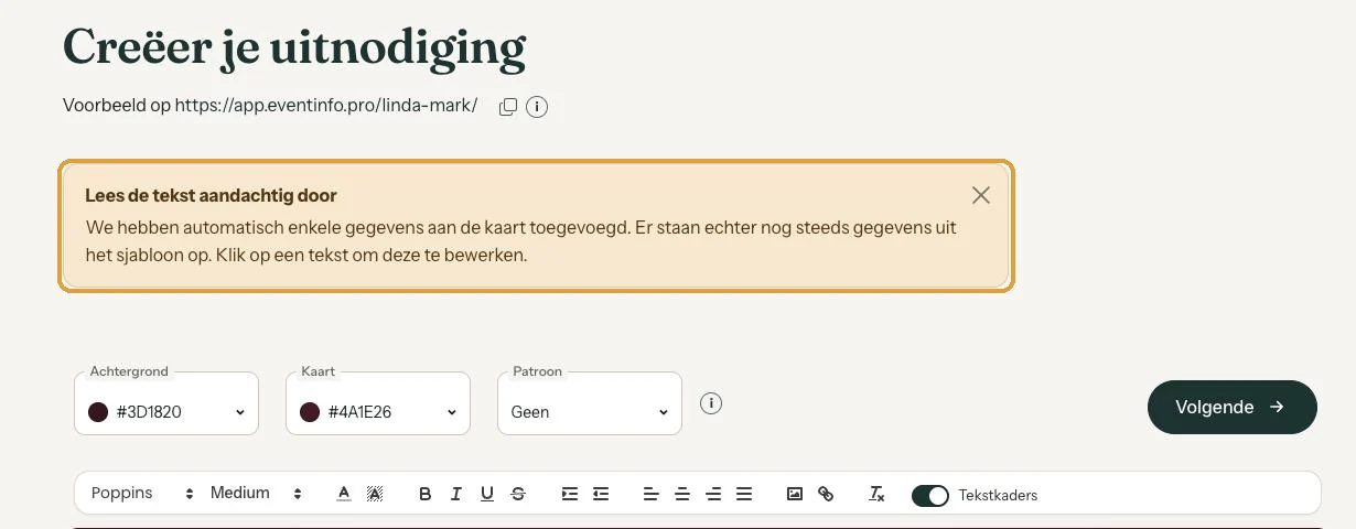 De builder met bovenaan de melding Lees de tekst aandachtig door