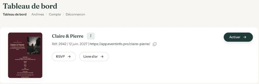 Le tableau de bord avec une invitation et, à droite, le bouton pour l&rsquo;activer