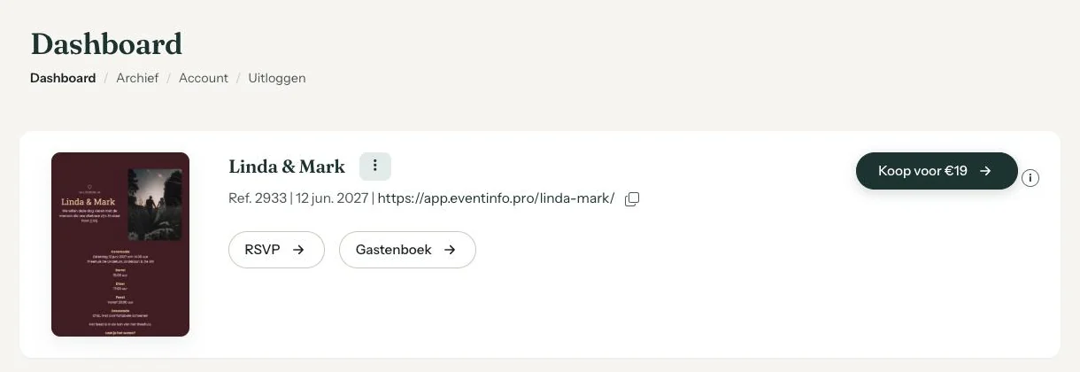 Het dashboard met een uitnodiging en de knop Activeren