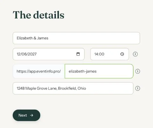 The Details screen with a location filled in