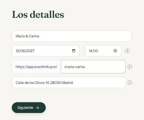 La pantalla Detalles con una ubicación rellenada