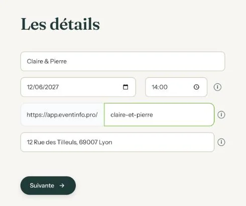 L&rsquo;écran Détails avec un emplacement renseigné