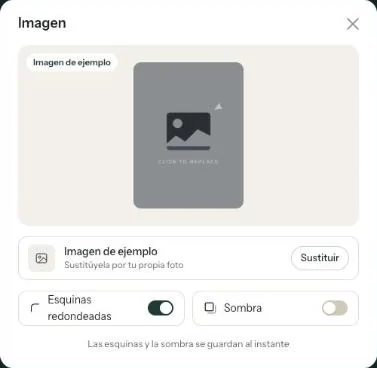 La ventana Imagen con los interruptores Esquinas redondeadas y Sombra debajo de la foto