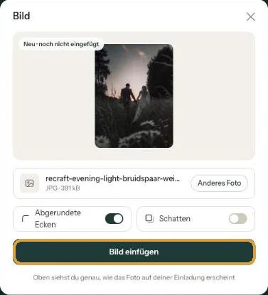 Das Fenster Bild mit einem neuen Hochformatfoto vor dem Einfügen