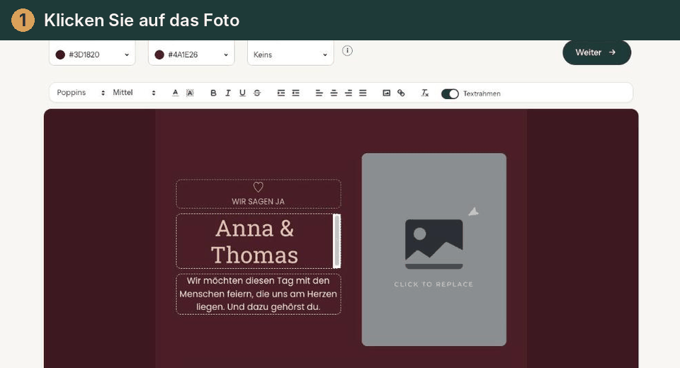 Animation: aufs Foto klicken, ein neues Foto wählen und Bild einfügen