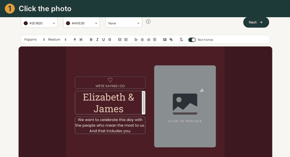 Animation: clicking the photo, choosing a new one and clicking Place image