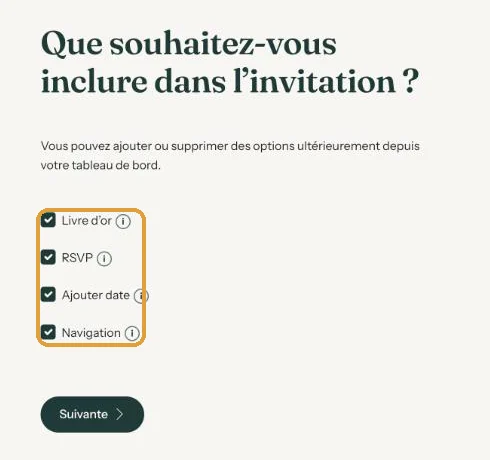 L&rsquo;écran Que souhaitez-vous inclure avec quatre options cochées