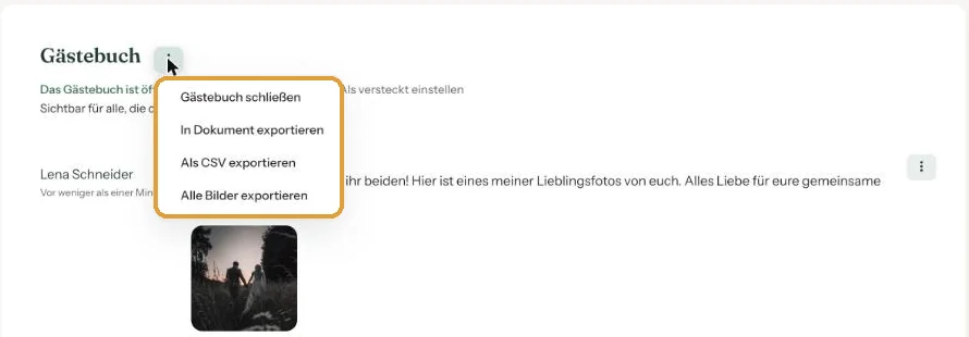 Die Gästebuchseite im Dashboard mit der aktuellen Sichtbarkeit unter der Überschrift