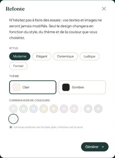 La fenêtre Refonte avec style, thème et combinaison de couleurs