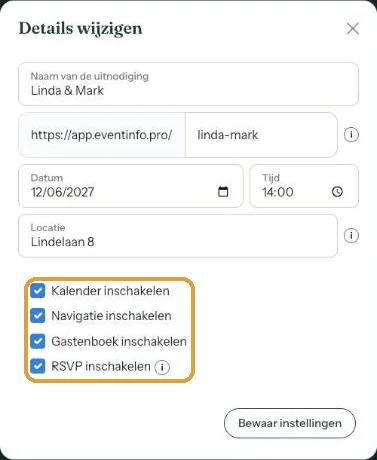Het venster Details wijzigen met de velden Datum en Tijd