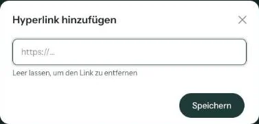 Das Fenster Hyperlink hinzufügen mit einem Feld für die Adresse und der Schaltfläche Speichern