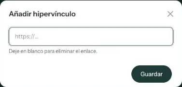 La ventana Añadir hipervínculo con un campo para la dirección y el botón Guardar