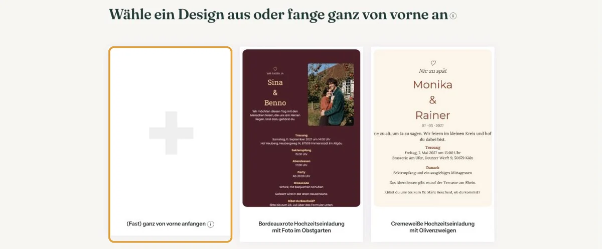 Fertige Hochzeitsdesigns neben dem Feld (Fast) ganz von vorne anfangen