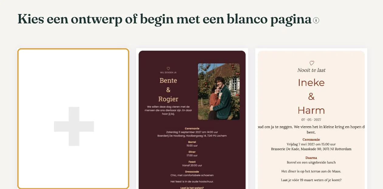 Ontwerpen voor een bruiloft, met links het vak Begin (bijna) vanaf nul