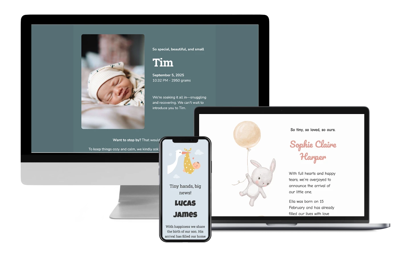 Example of an online birth announcement