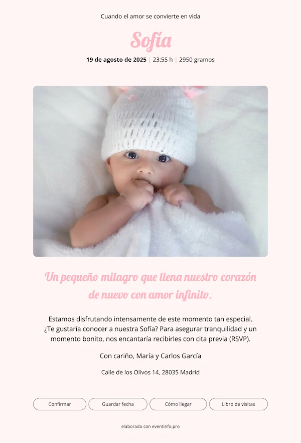 Tarjeta de nacimiento online ejemplo 1