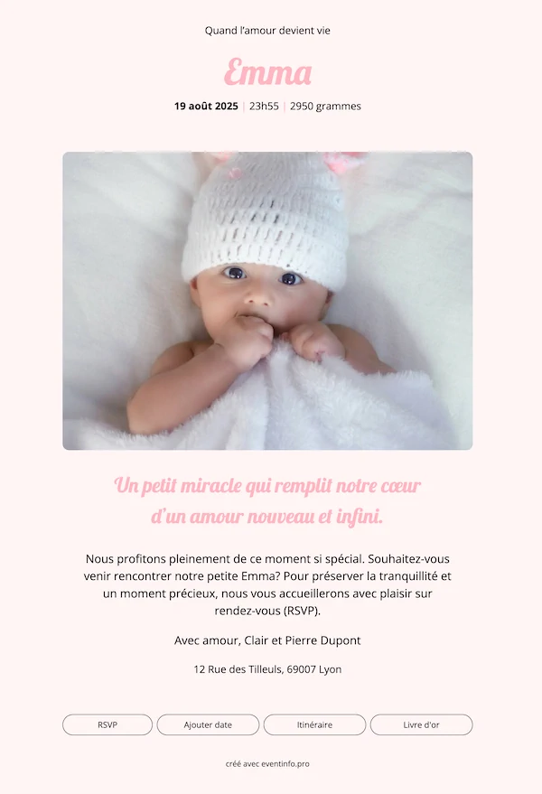Exemple de faire-part de naissance en ligne 3