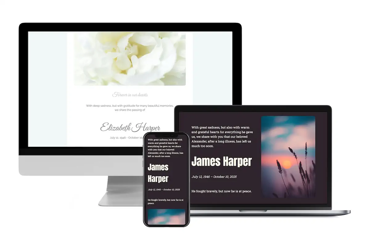 Preview of a digital funeral card