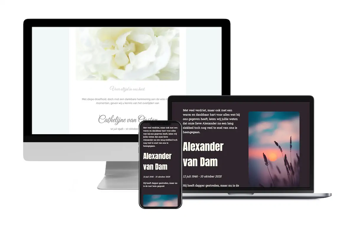 Voorbeeld van een digitale rouwkaart