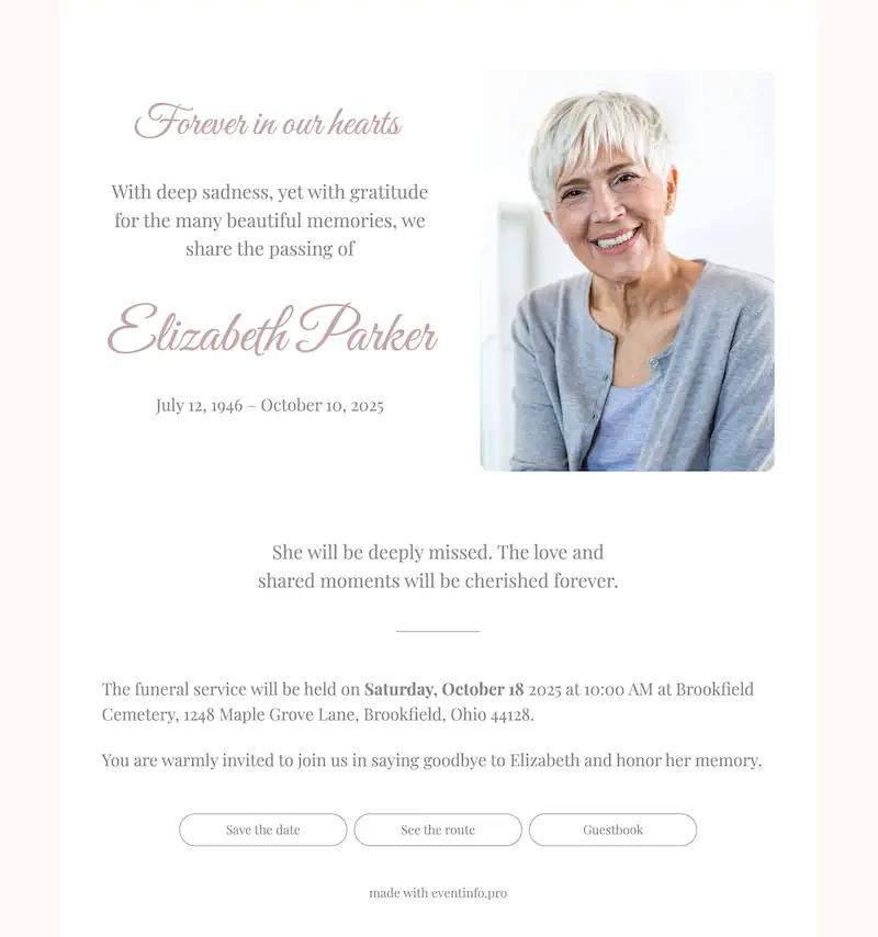 Digital funeral card example 2