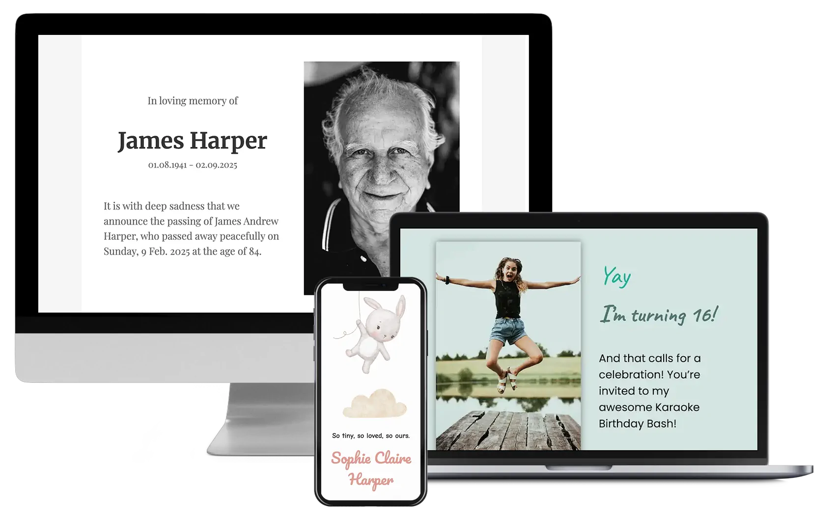Preview of an online invitation on mobile and desktop