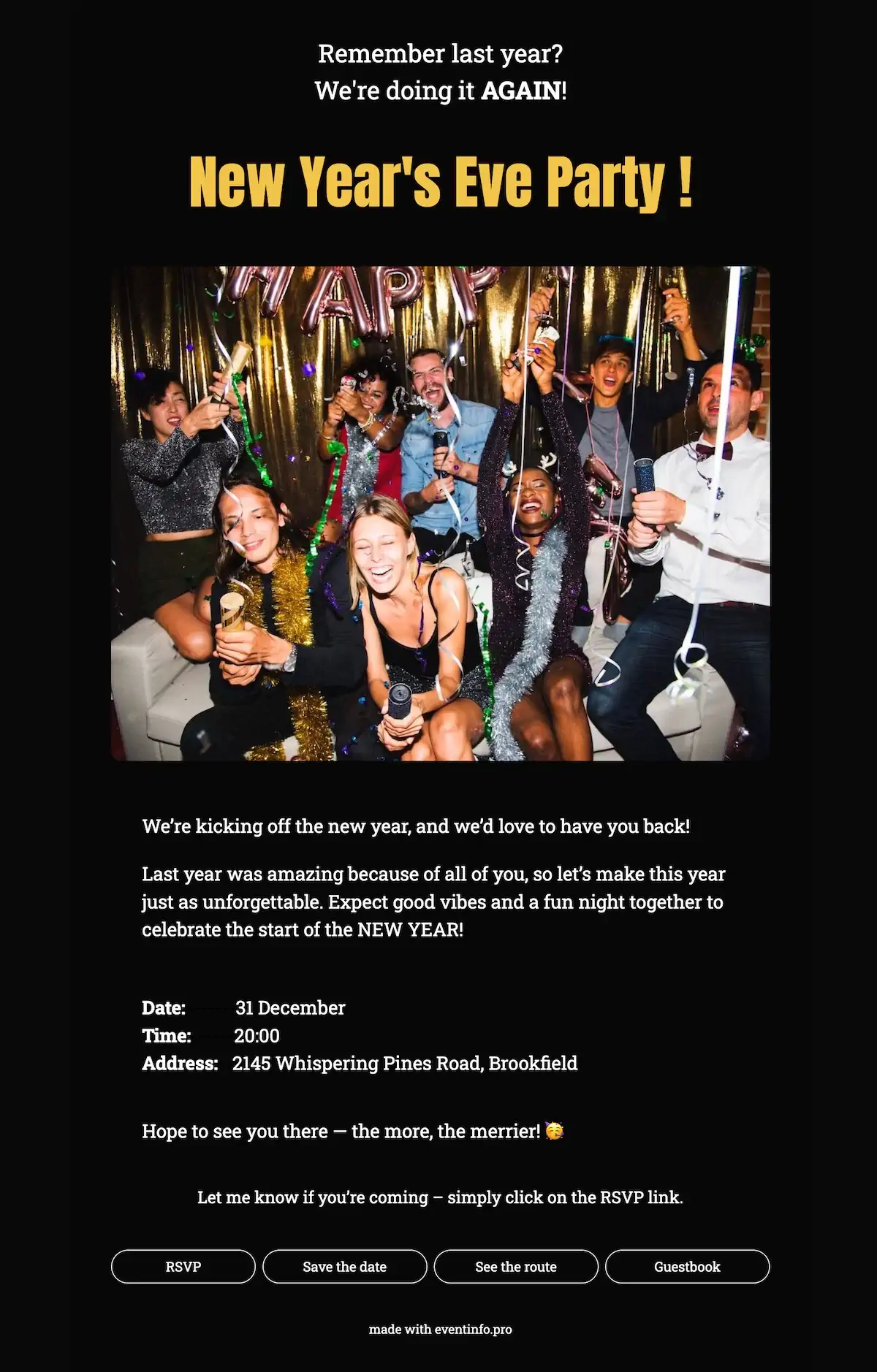 Online party invitation example 2