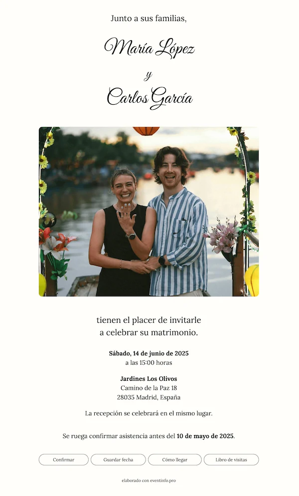 Ejemplo 2 de invitación de boda online