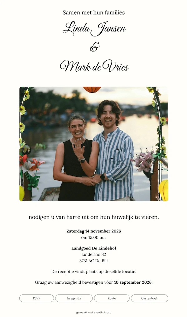 Voorbeeld 2 van een online trouwkaart