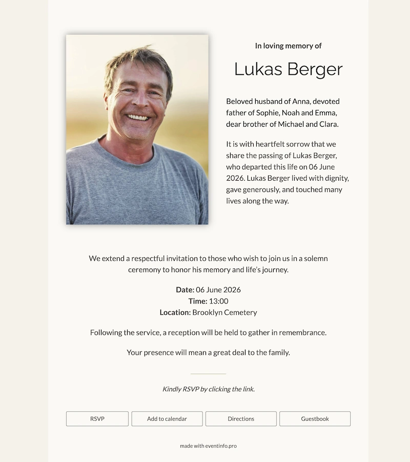 Classic Raleway online funeral card