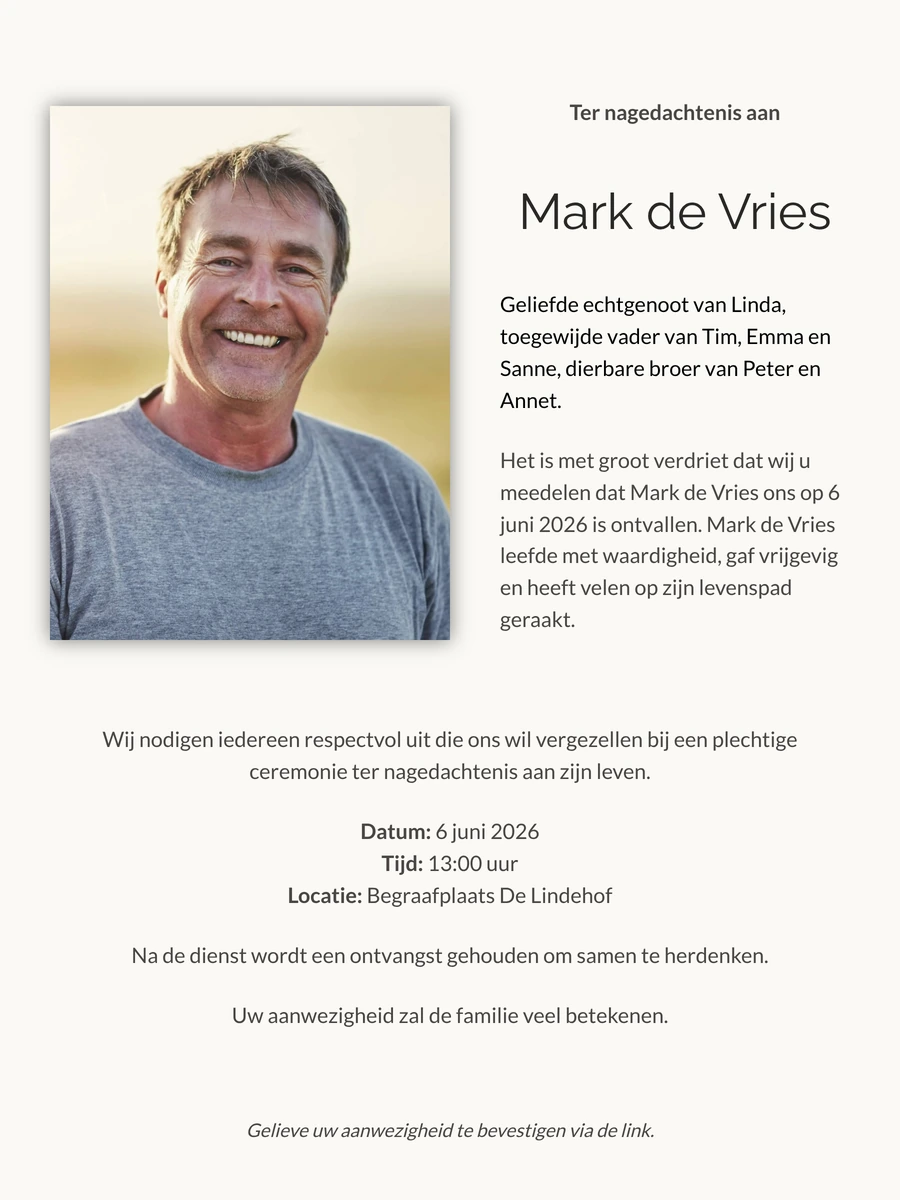Warme online rouwkaart voor een klein afscheid