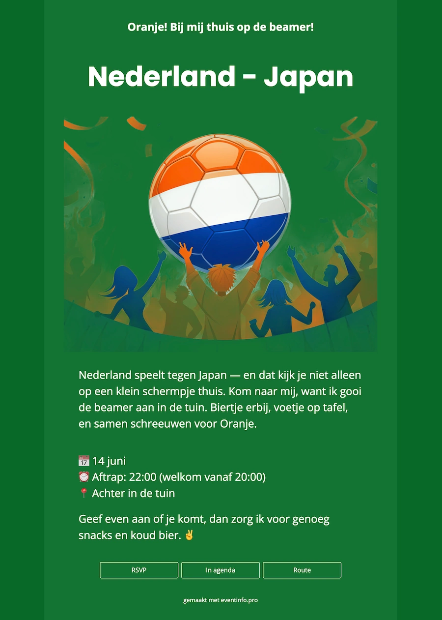 Online feestuitnodiging voetbal kijkfeest thuis