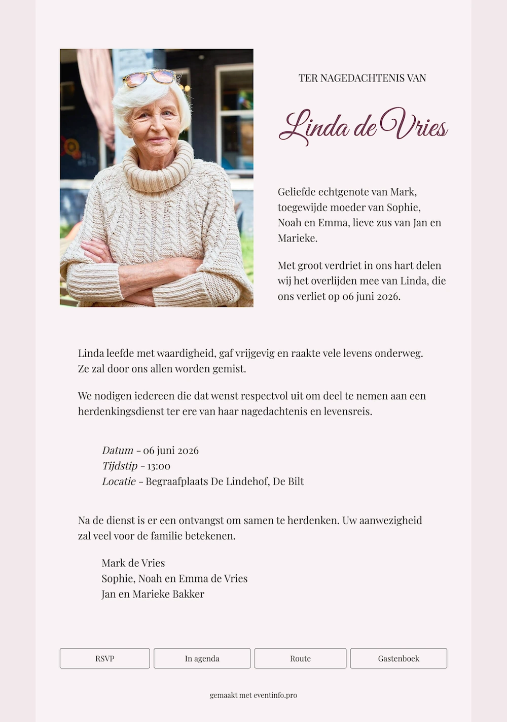Intieme blush online rouwkaart
