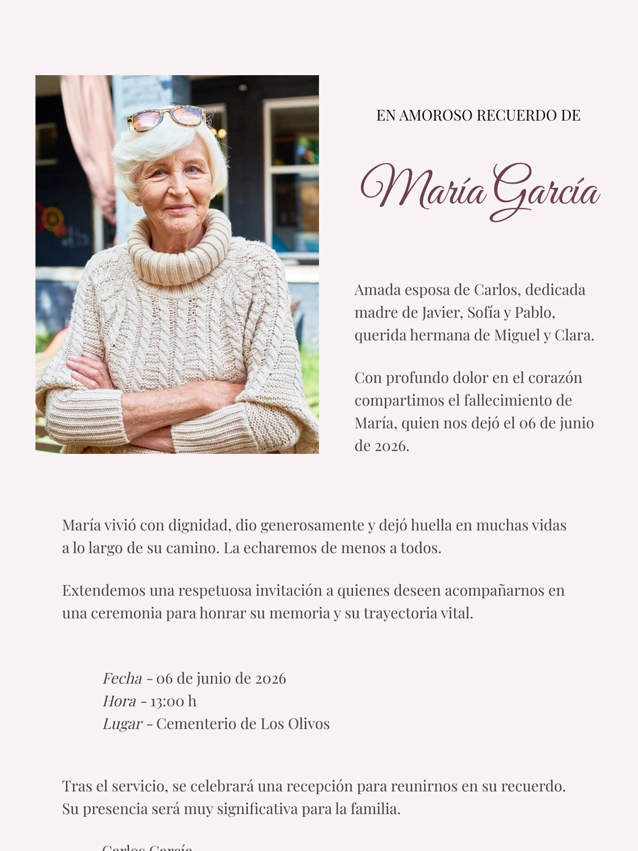 Esquela online refinada para un homenaje personal