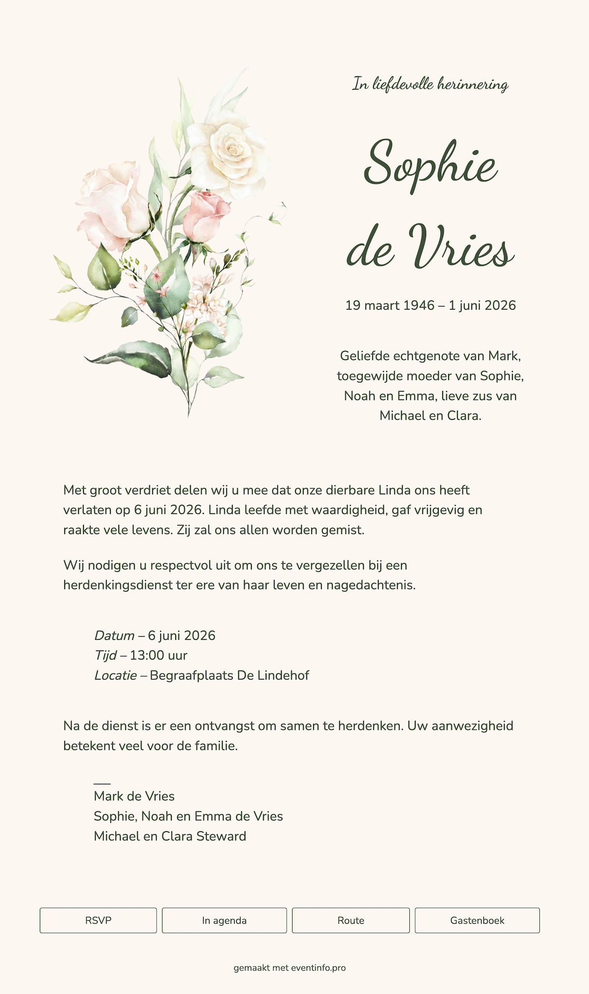 Elegante crème online rouwkaart