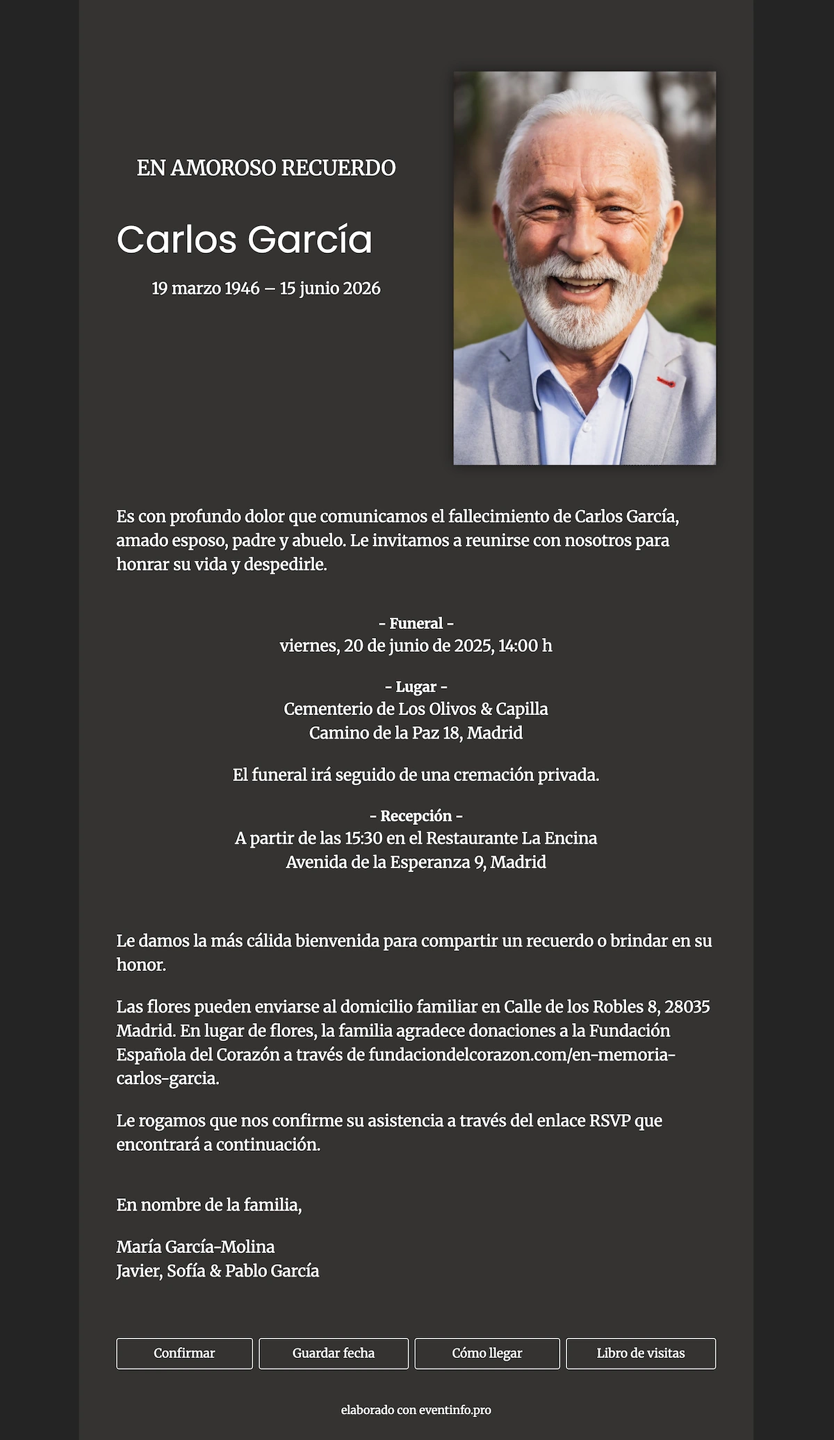 Sobria esquela online en tono oscuro