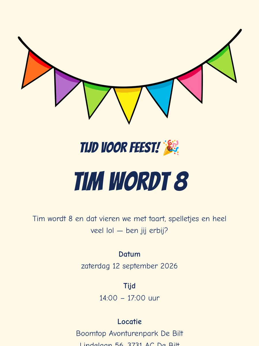Vrolijke online uitnodiging voor een kinderfeestje
