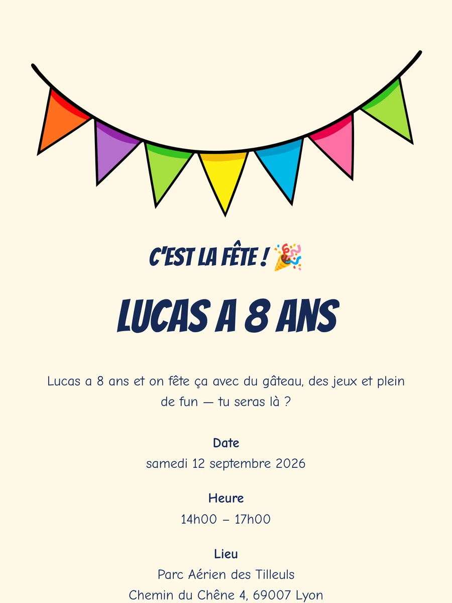Invitation num&eacute;rique gaie pour un anniversaire d&rsquo;enfant