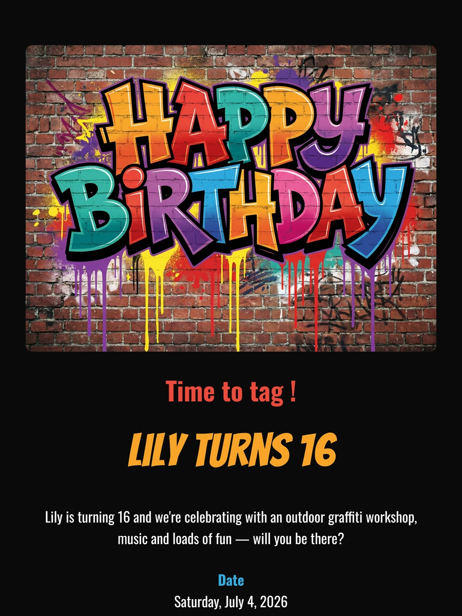Bold online invitation for a teenage birthday