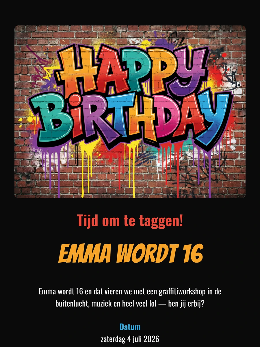 Stoere online uitnodiging voor een tienerverjaardag