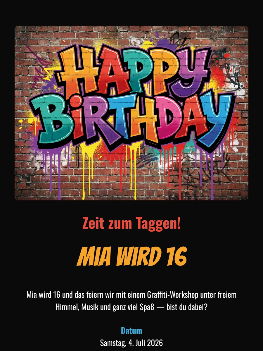 Coole digitale Einladung f&uuml;r einen Teenagergeburtstag