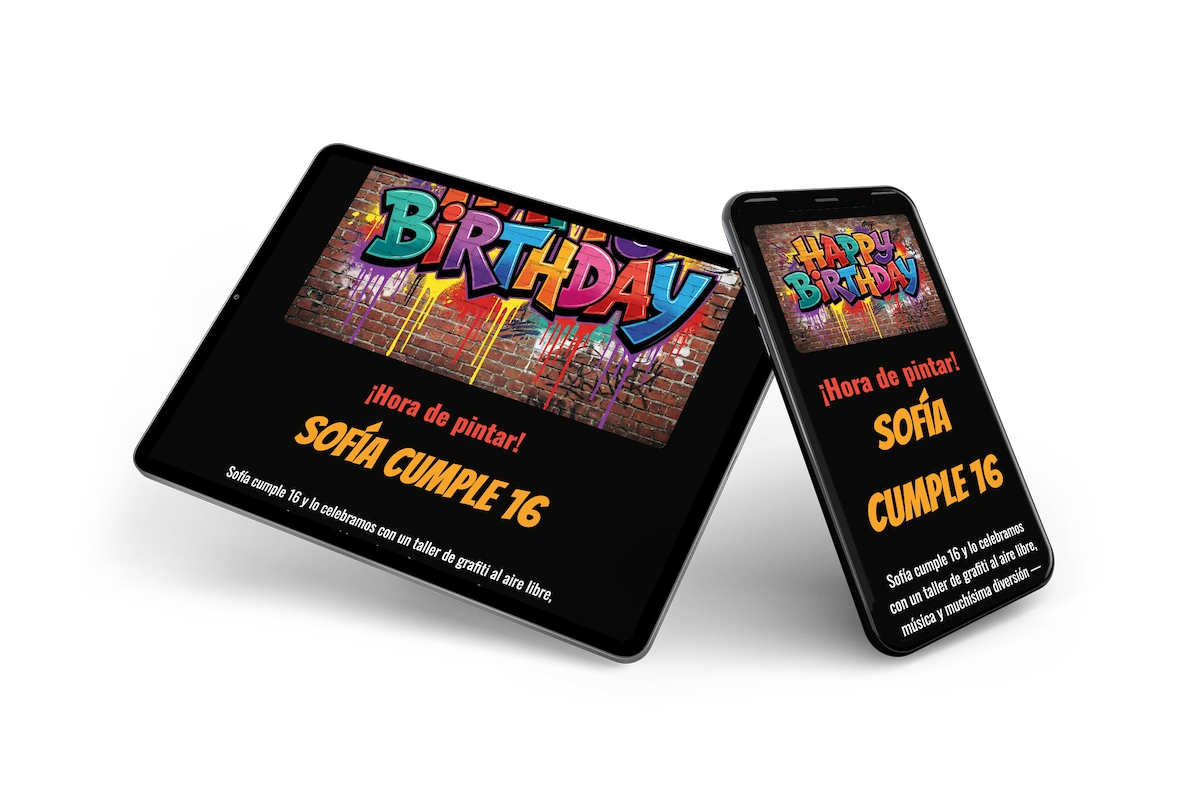 Invitacion de fiesta online negra y neon - Visual 2