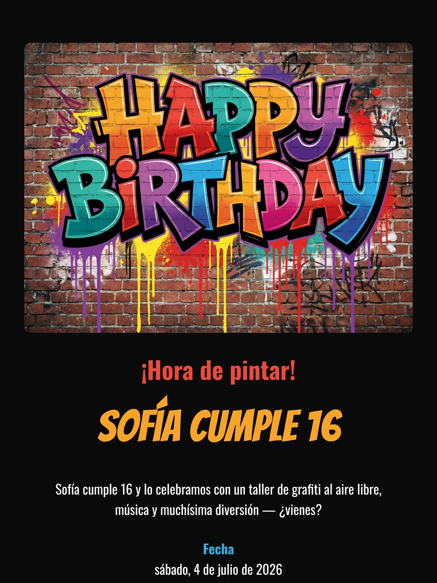 Invitaci&oacute;n digital atrevida para un cumplea&ntilde;os adolescente
