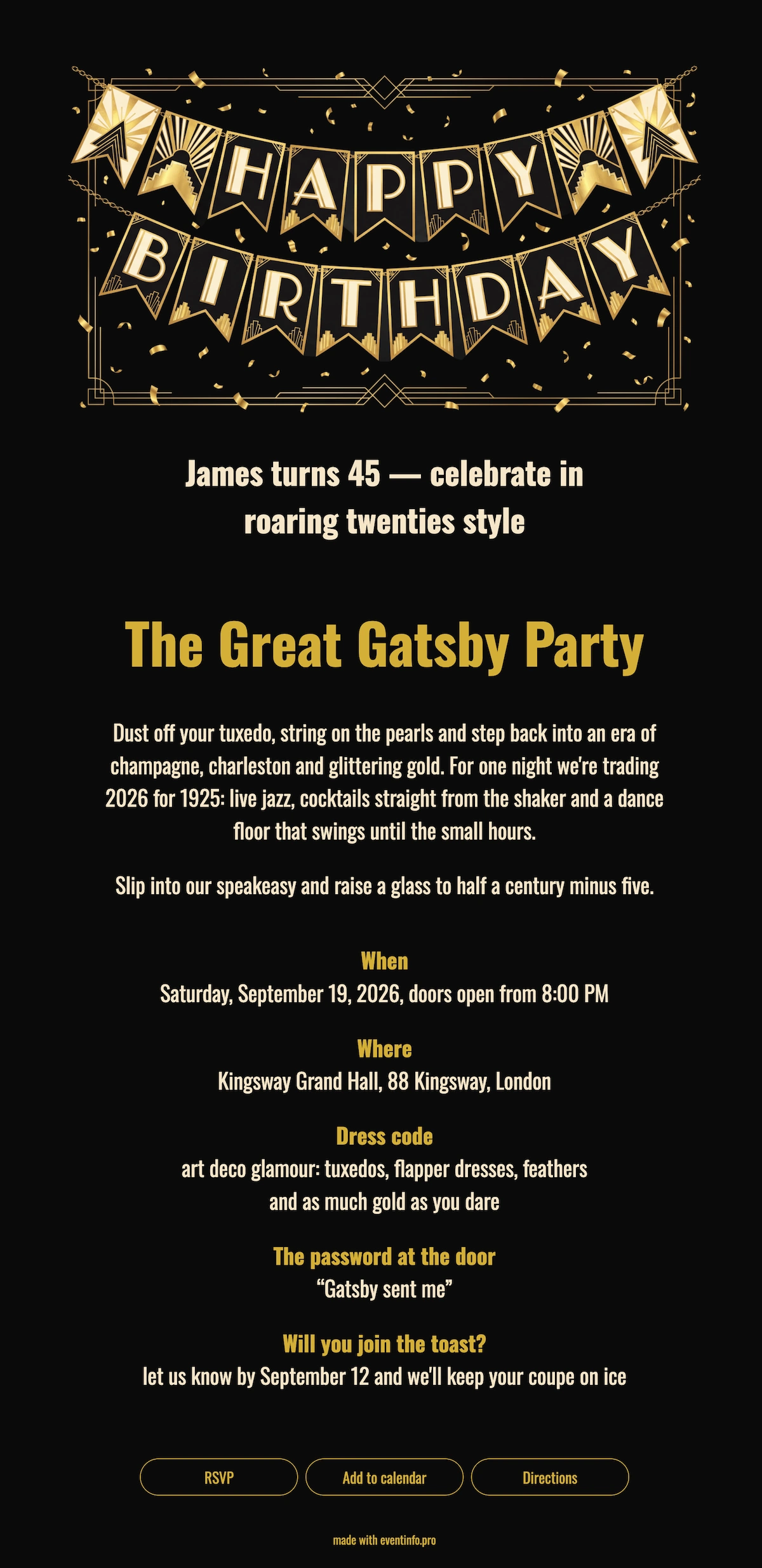 Glamorous Art Deco online party invitation