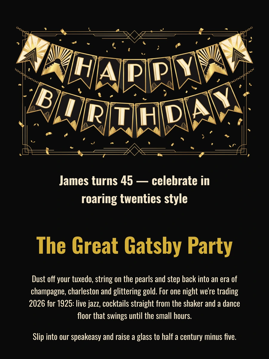 Glamorous online invitation for a themed party