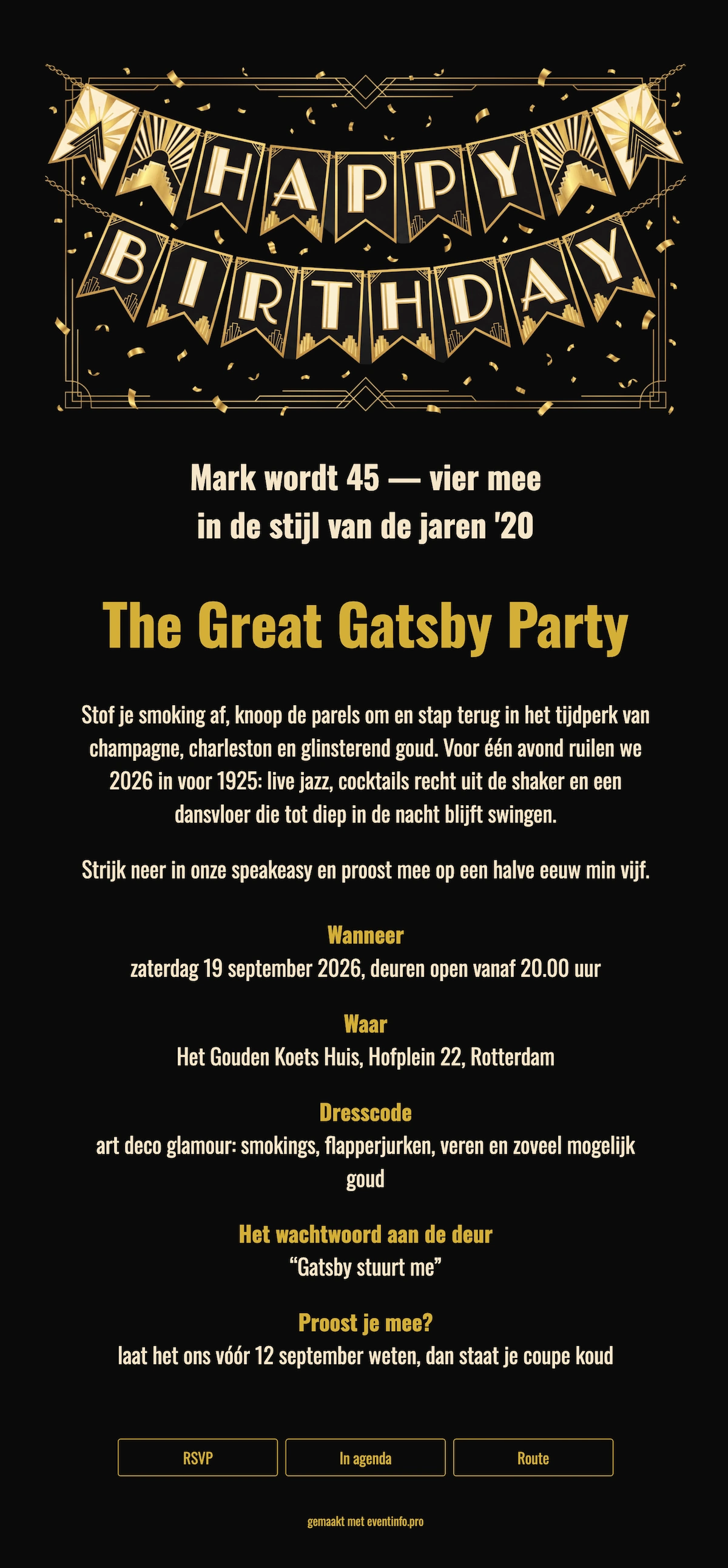 Glamoureuze jaren 20 online feestuitnodiging