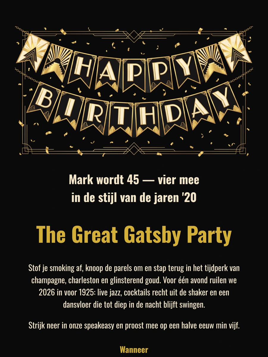 Glamoureuze online uitnodiging voor een themafeest