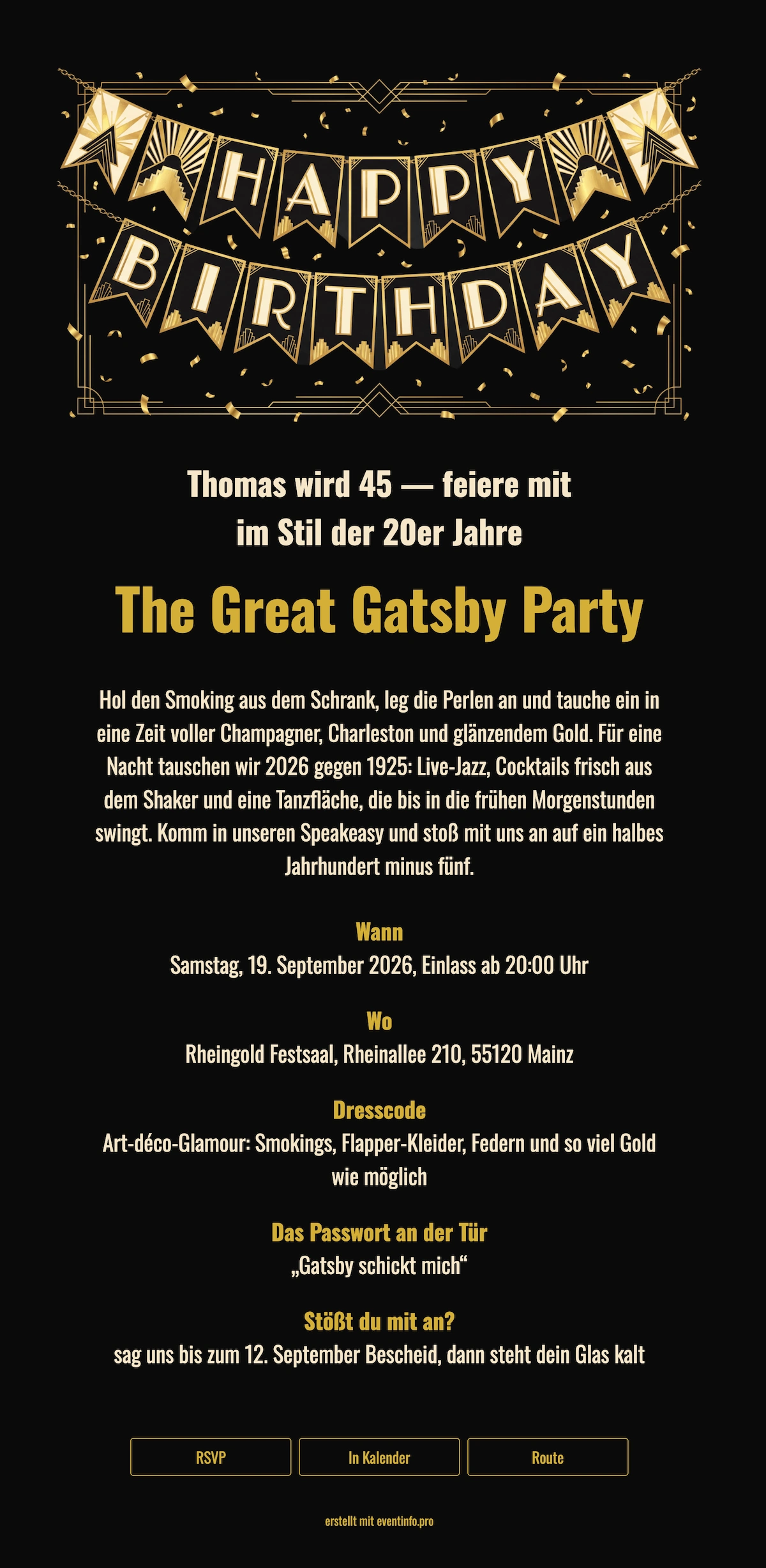 Glamour&ouml;se Art-d&eacute;co Online-Partyeinladung