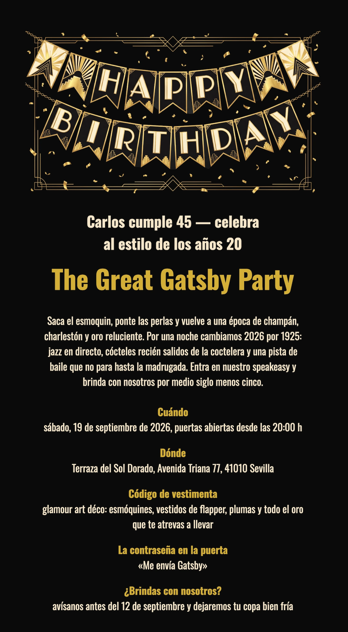 Invitaci&oacute;n de fiesta online estilo Art Dec&oacute;