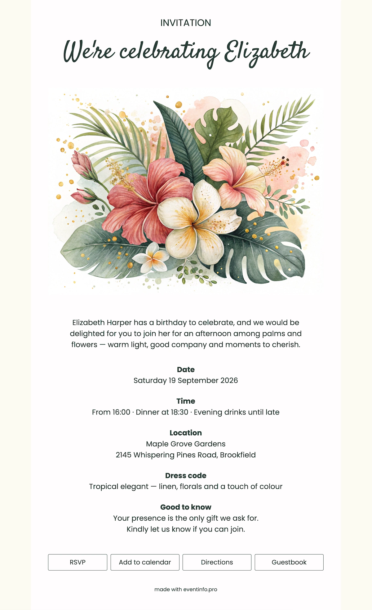 Warm botanical green online birthday invitation